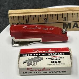 Vintage Swingline TOT 50 Mini Stapler + Original Staples Classic Desk WORKS